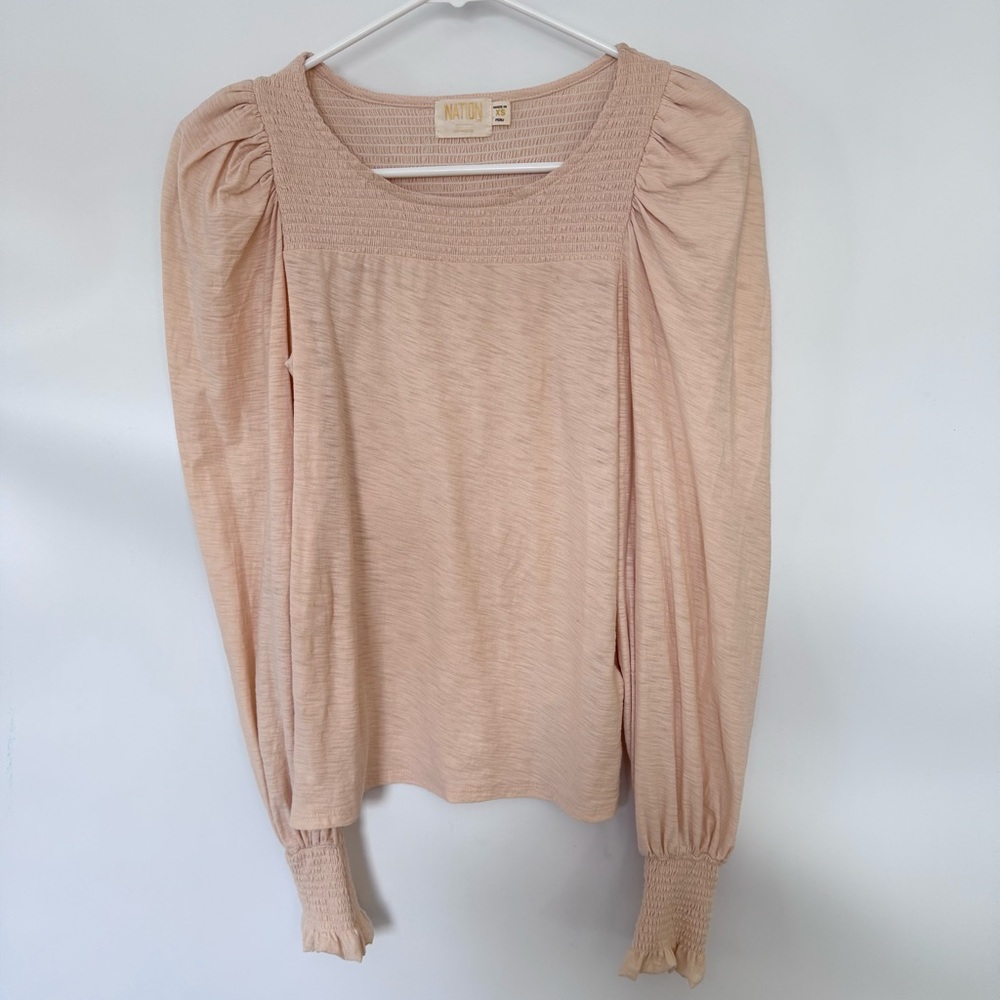 Nation LTD Puff Sleeve Long Sleeve Top Shirt Peach size XS